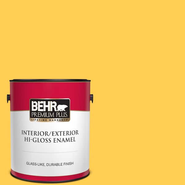 BEHR PREMIUM PLUS 1 gal. #330B-6 Lemon Sorbet Hi-Gloss Enamel Interior/Exterior Paint