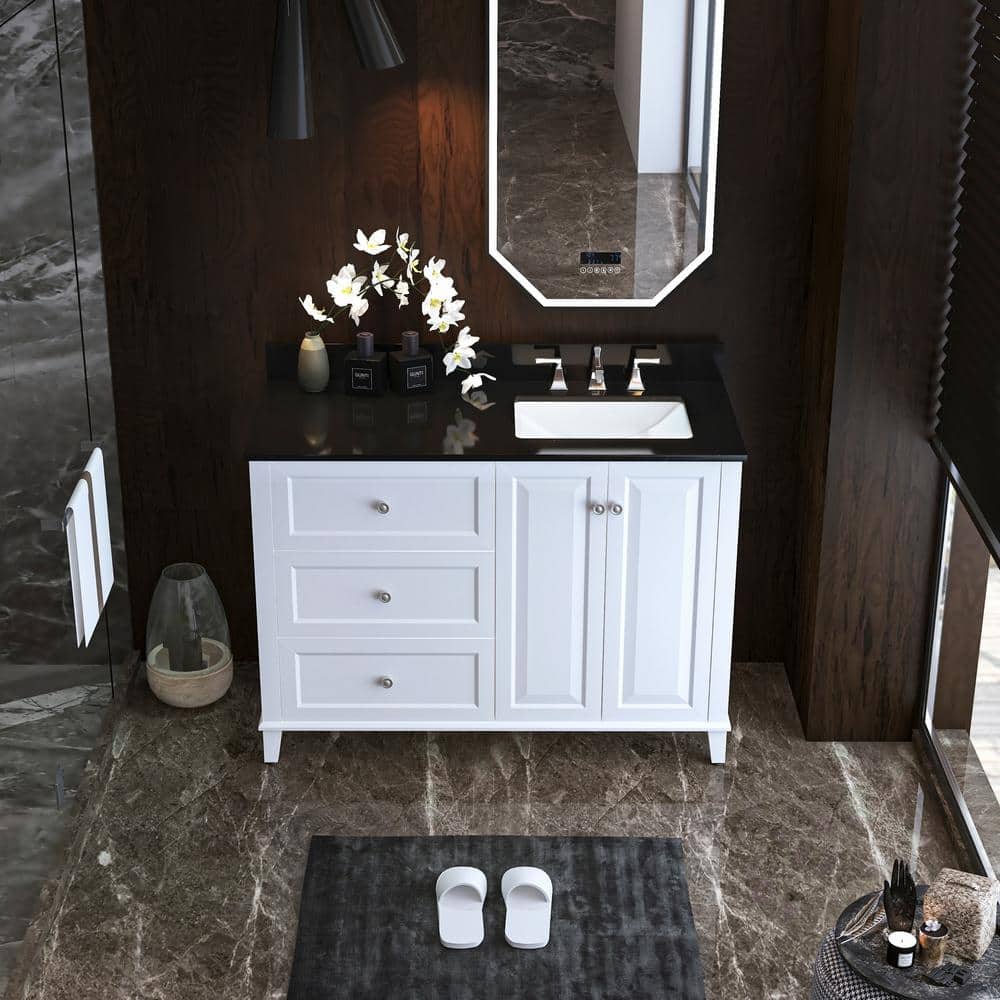 Hannah 48'' White Single Bathroom Vanity with Black Quartz Top