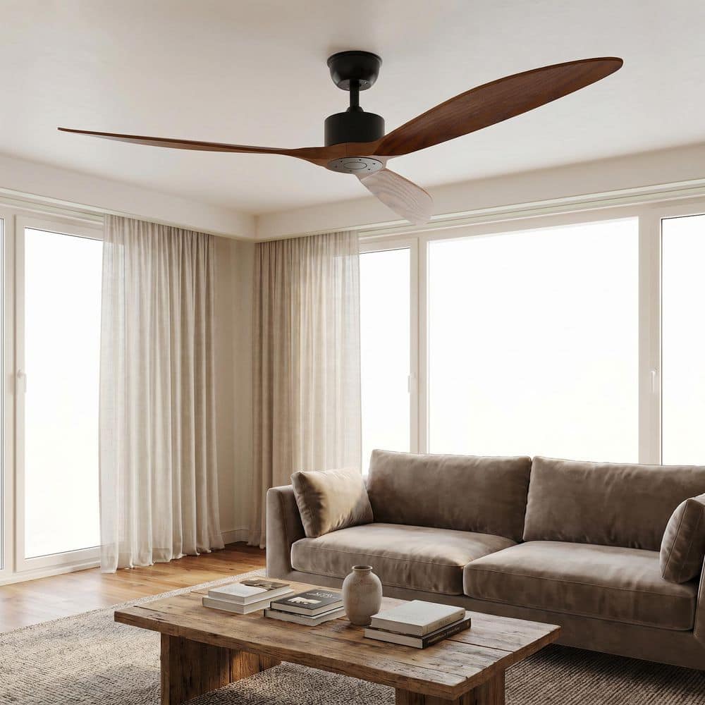 FUFU&GAGA 65 in. Modern Walnut Wood Ceiling Fan with Quiet DC