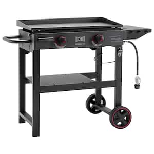2-Burner Propane Gas Grill 28 in. Flat Top Griddle in Black