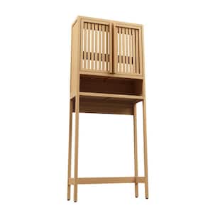 Neutral 25.51 in. W x 64.76 in. H x 10.24 in. D Brown Over The Toilet Storage with Shelf, Toilet Storage Rack