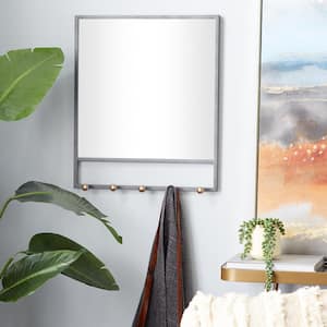 24 in. x 20 in. 5 Hooks Square Framed Black Wall Mirror