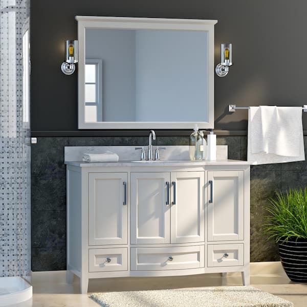 Runfine Harper 48 in. W x 22 in. D x 34 in. H Bath Vanity in white with Carrara Engineered Stone Top with White Basin