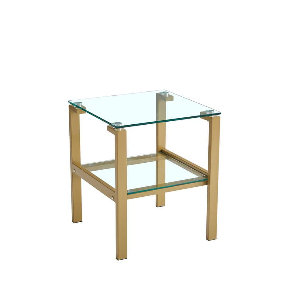 Modern 17.72 In. Gold Square Glass End Table Liaolimeg1 - The Home Depot