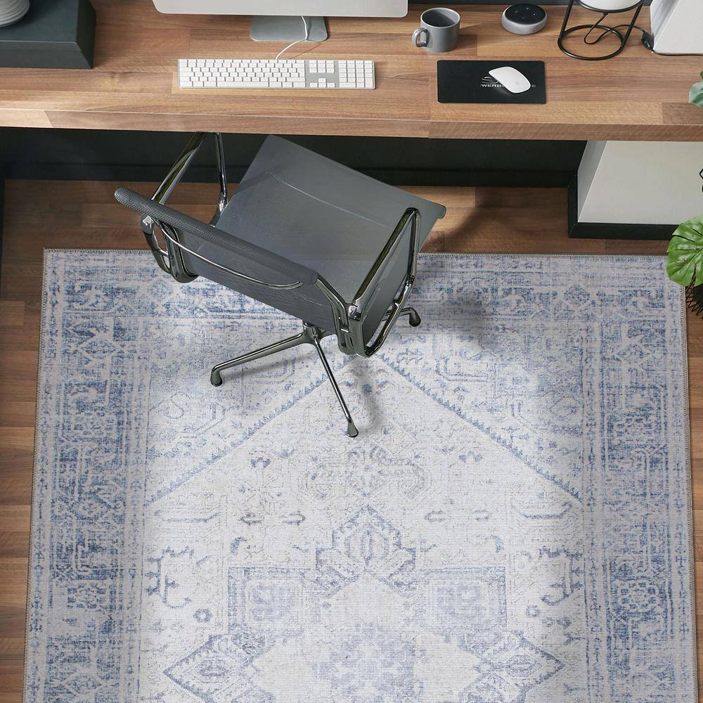 Blue Medallion Flat Woven Washable Synthetic Area Rug 5' x 7'
