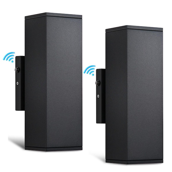 10.6 in. 2-Light Black Rectangle Dusk to Dawn Outdoor Hardwired Wall Lantern Sconce with Integrated LED Lights (2-Pack)