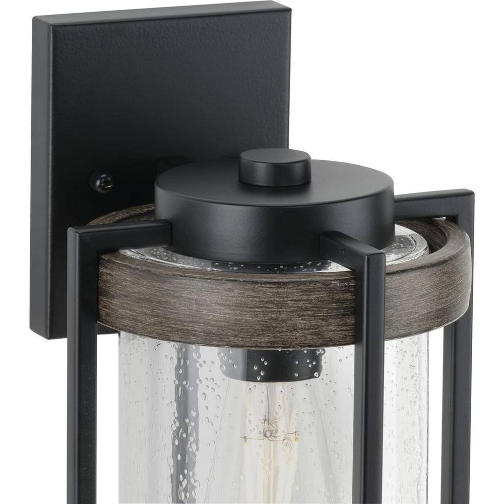 Matte Black Steel Outdoor Wall Lantern with Seeded Glass