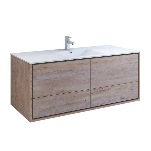 Fresca Catania 60 in. Modern Wall Hung Bath Vanity in Rustic Natural ...