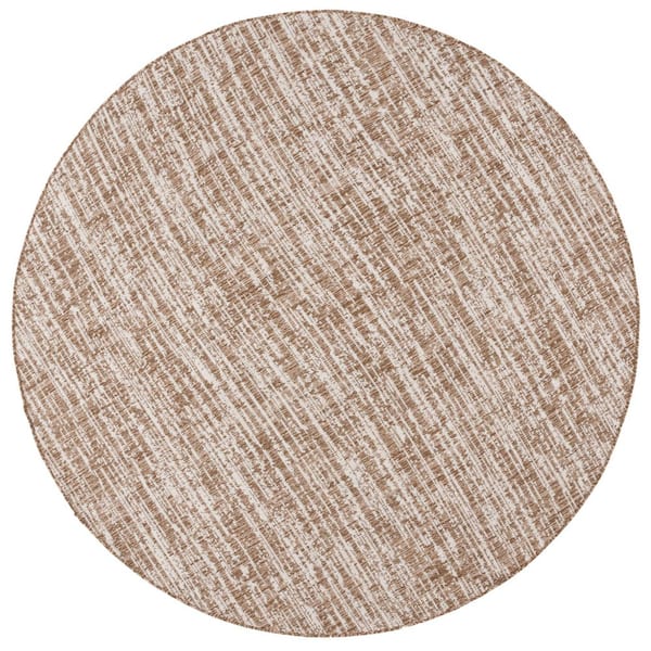 Beach House Brown/Ivory 7 ft. x 7 ft. Distressed Striped Solid Indoor/Outdoor Round Area Rug