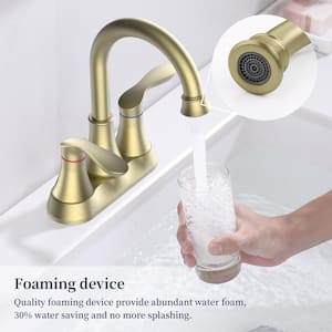 4 in. Center Set Double Handle Modern Bathroom Faucet for Sink 3-Hole with Drain Kit Included in Brushed Gold