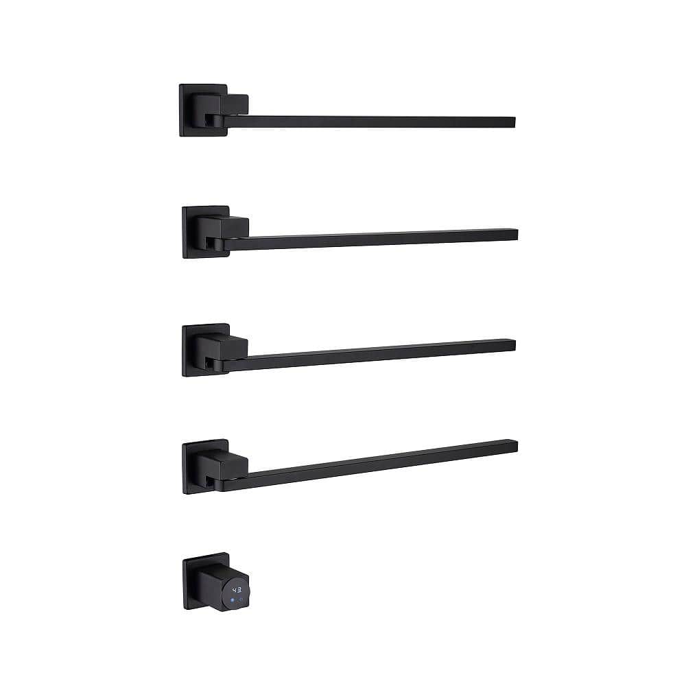 4-Bar Towel Holders Screw-In Electric Plug-In Towel Warmer in Matte black