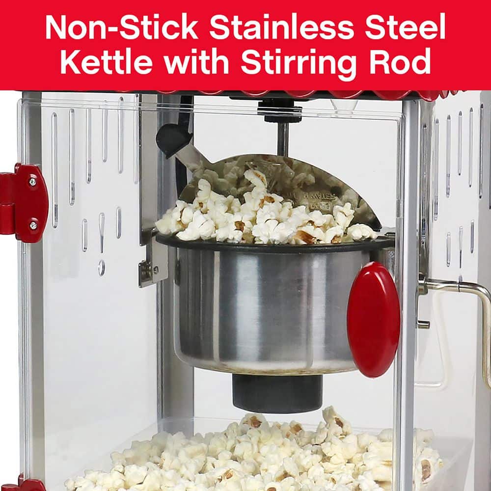 Vintage Red Stainless Steel Popcorn Machine with Cart