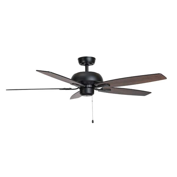 BLUE MOUNTAIN FANS Vasil 52 in. 3-Speed Ceiling Fan Matte Black Pull Chain Light Kit, Remote Control or Wall Control Adaptable