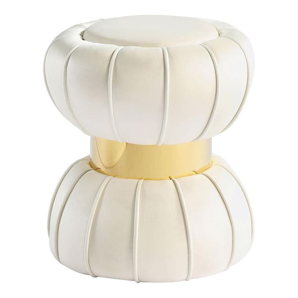 Kerri Modern White Velvet Fabric Round Accent Ottoman Small (Under 22 in.)