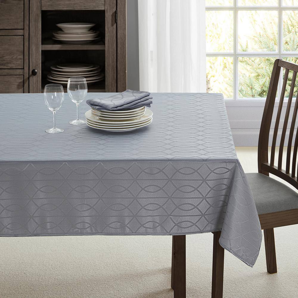 Gray Jacquard Polyester Rectangular Tablecloth, 60" x 120"