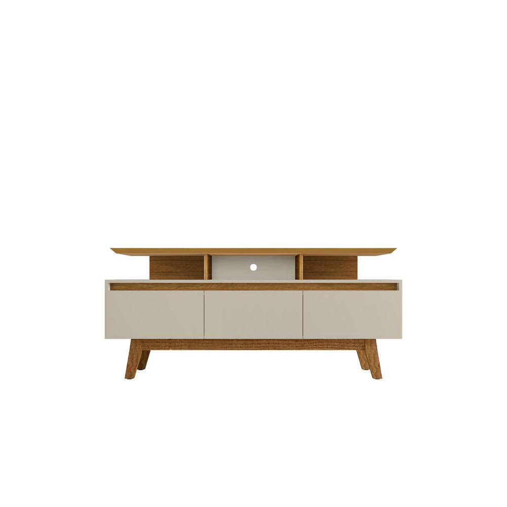 Manhattan Comfort Yonkers 62.99 in. Off-White and Cinnamon TV Stand Fits TV's up to 60 in. with Cable Management, Off White and Cinnamon
