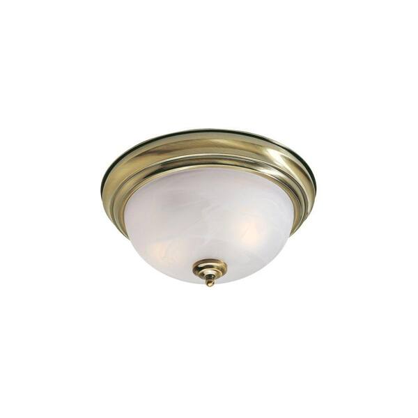 Livex Lighting 6 in. 2-Light Antique Brass Flushmount with White Alabaster Glass