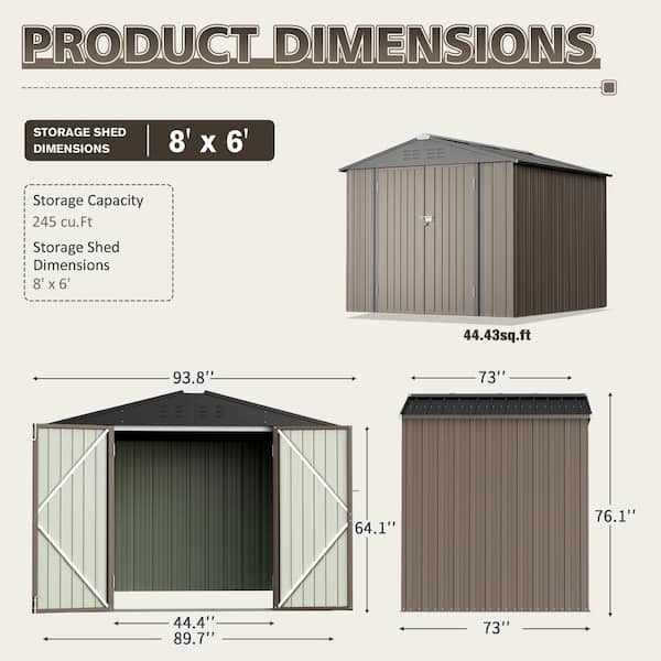 Tozey 8 ft. W x 6 ft. D Outdoor Storage Metal Shed Lockable