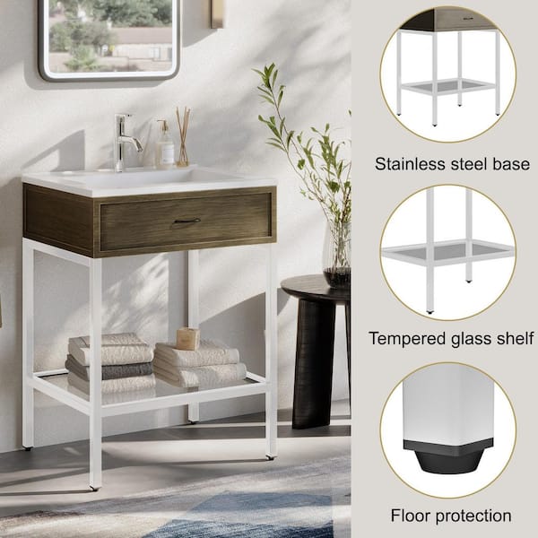 HBEZON Ansel 30 W Freestanding Single Sink White Bath Vanity