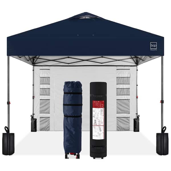 10 ft. x 10 ft. Navy Blue Easy Setup Pop Up Canopy Portable Tent with 1-Button Push, Side Wall, Case
