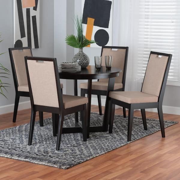 Baxton Studio Ana 5 Piece Beige and Dark Brown Wood Dining Set