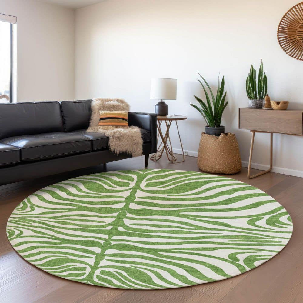 Mayfield Premium Machine Washable Abstract AMF1042 Green 8 ft. x 8 ft. Round Rug price history on PriceWatchPro
