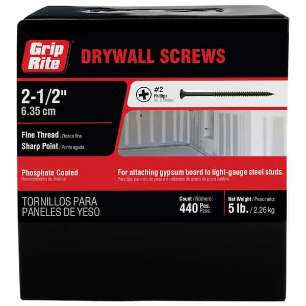 Grip-Rite #8 x 2-1/2 in. Philips Bugle-Head Fine Thread Drywall Screws (5 lb.-Pack)