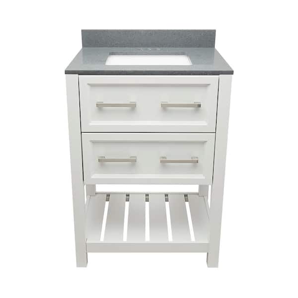 Ella Tremblant 25 in. W x 19 in. D x 36 in. H Bath Vanity in White with Quartz Stone Galaxy Gray Top with White Basin