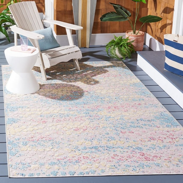 Cabana Aqua/Pink 7 ft. x 7 ft. High-Low Abstract Indoor/Outdoor Square Area Rug