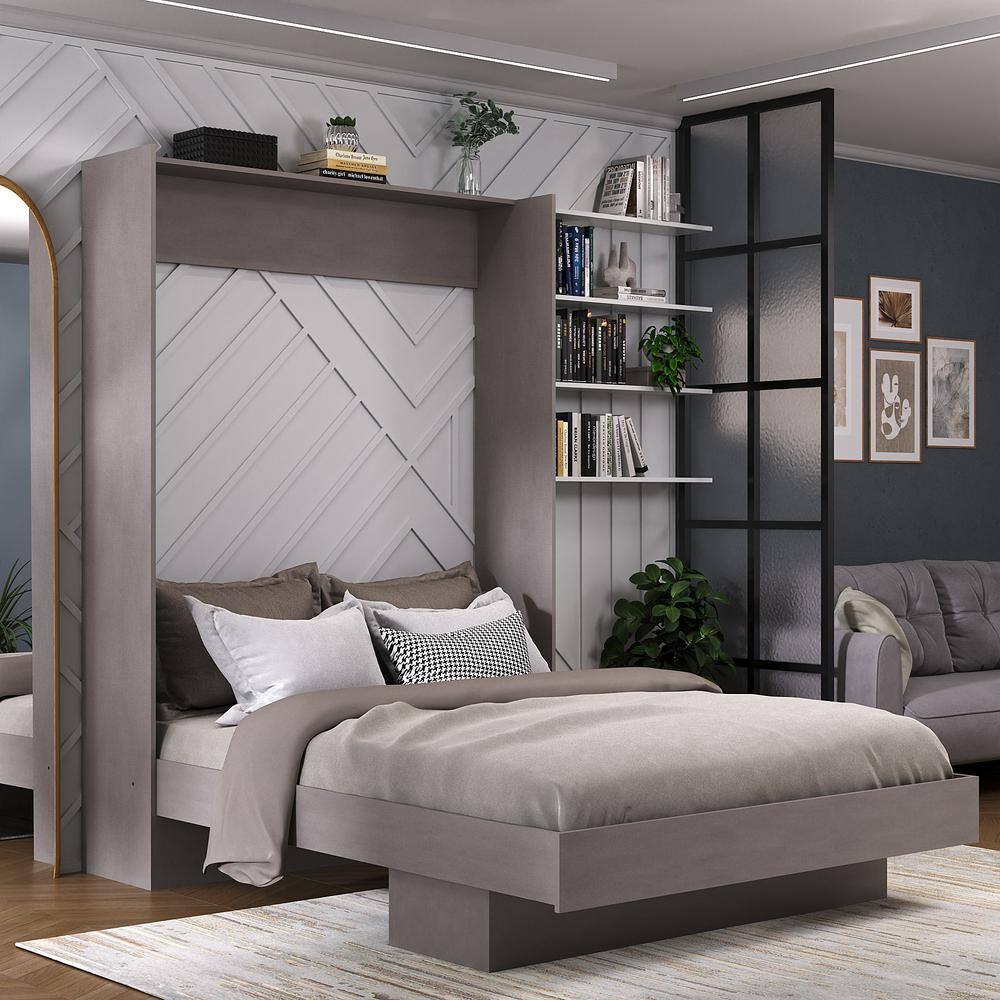 Oakland Living EasyLift Gray Wood Frame Queen Murphy Bed with Shelf