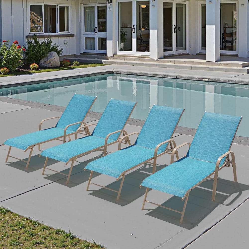 4-Piece Aluminum Metal Patio Outdoor Chaise Lounge Chairs in Blue with Adjustable Back price history on PriceWatchPro