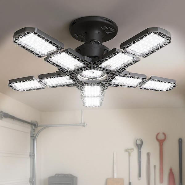 17 in. 5-Adjustable Socket 180W LED Garage Light, 6500K Extra Bright Foldable Indoor Shop Flush Mount (2-Pack)