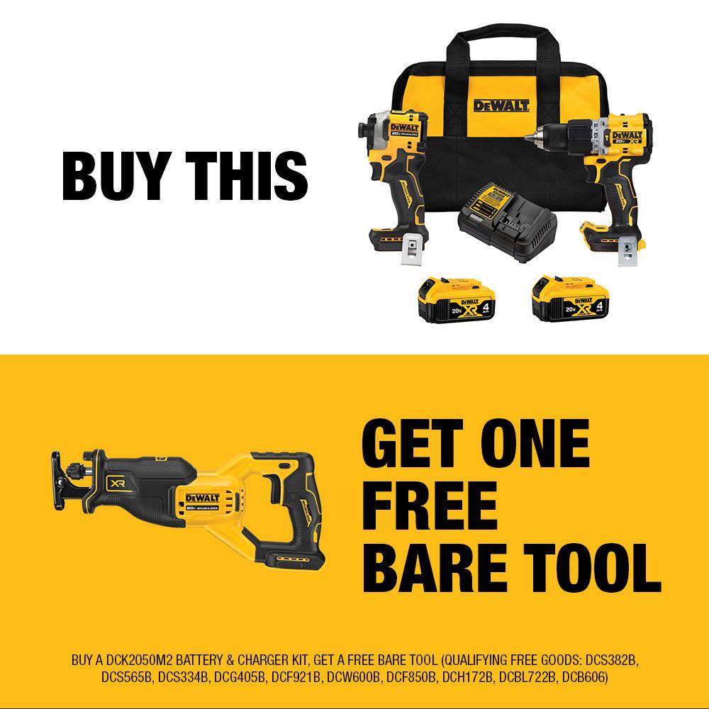 DEWALT 20V MAX XR Hammer Drill and ATOMIC Impact Driver Cordless Combo Kit (2-Tool) and Recip Saw w/(2) 4Ah Batteries -  DCK2050M2WCS382
