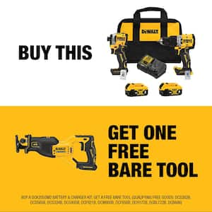 DEWALT 20V Lithium-Ion Cordless Brushless 4 Tool Combo Kit with (2