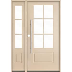 Farmhouse Faux Pivot 50 in. x 80 in. 6-Lite Right-Hand/Inswing Clear Glass Unfinished Fiberglass Prehung Front Door wLSL