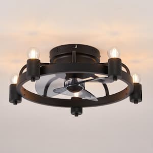 20 in. Indoor Matte Black Flush Mount Ceiling Fan with Light Kit and Remote Control
