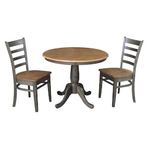 Hampton 3-Piece 36 in. Hickory/Coal Round Solid Wood Dining Set with Emily Chairs