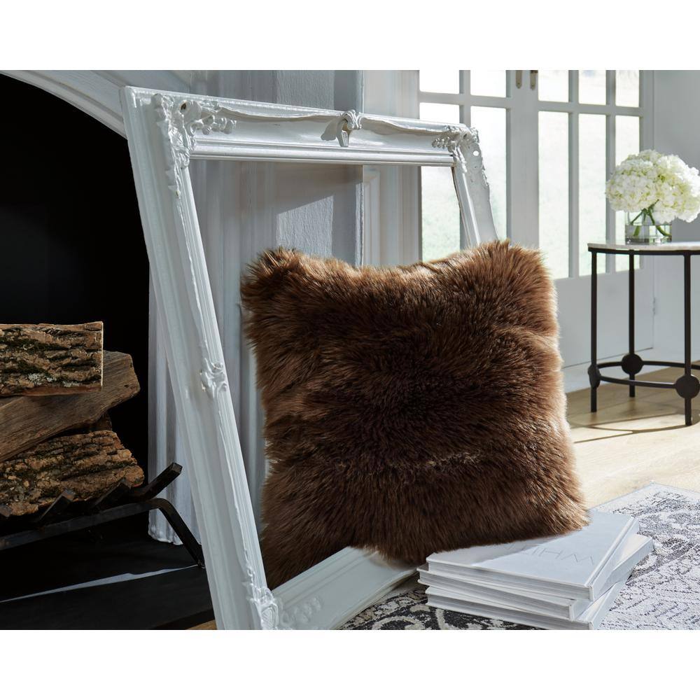 Dark Brown Faux Fur 20x20 Square Throw Pillow