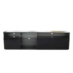 78.74 in. Black Entertainment Center Fits TV's up to 90 in. with LED Lights and Shelves