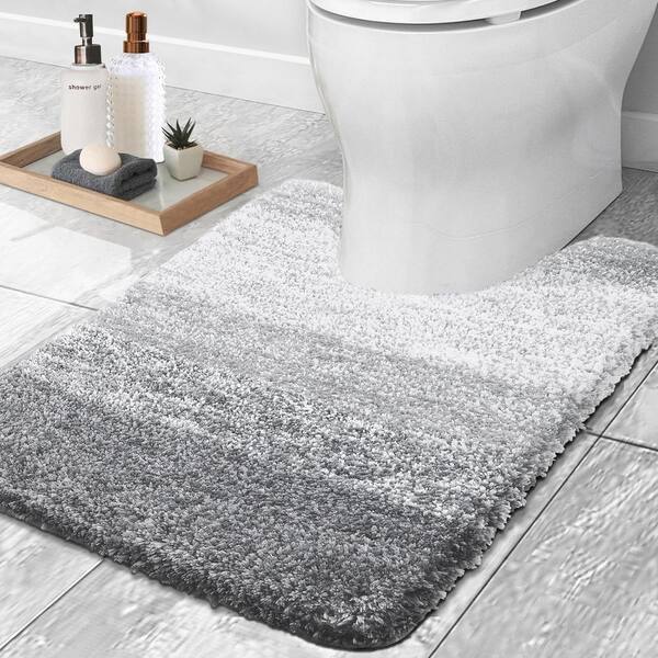 Piccocasa Microfiber Striped Bathroom Rugs Shaggy Soft Thick and Absorbent Bath Mat Light Gray 16x24