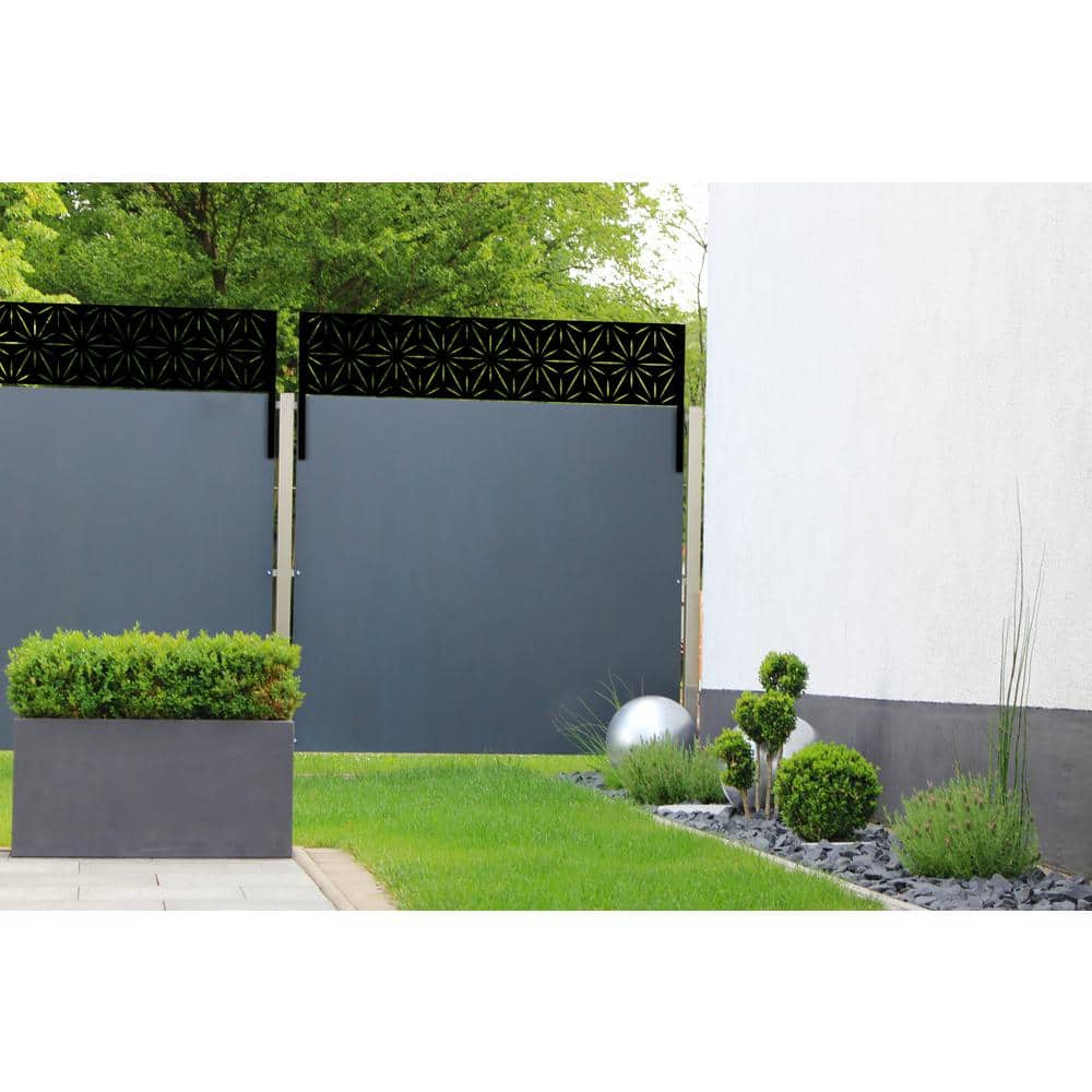 Black Galvanized Steel Decorative Privacy Panel with Star Pattern