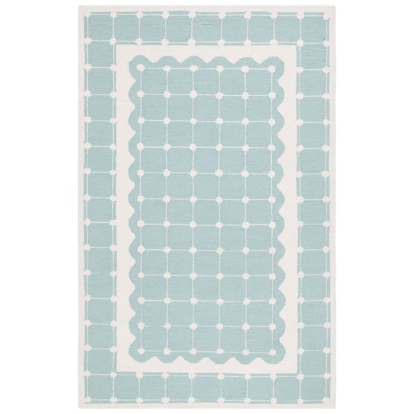 Kids 8 ft. x 10 ft. Turquoise/Ivory Geometric Border Area Rug
