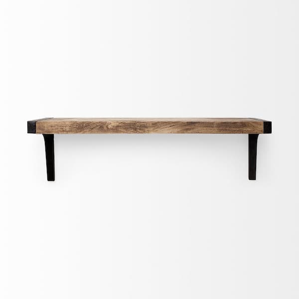 Dion II 36.0L x 10.8W x 10.5H Brown Wood with Black Metal Wall Shelf