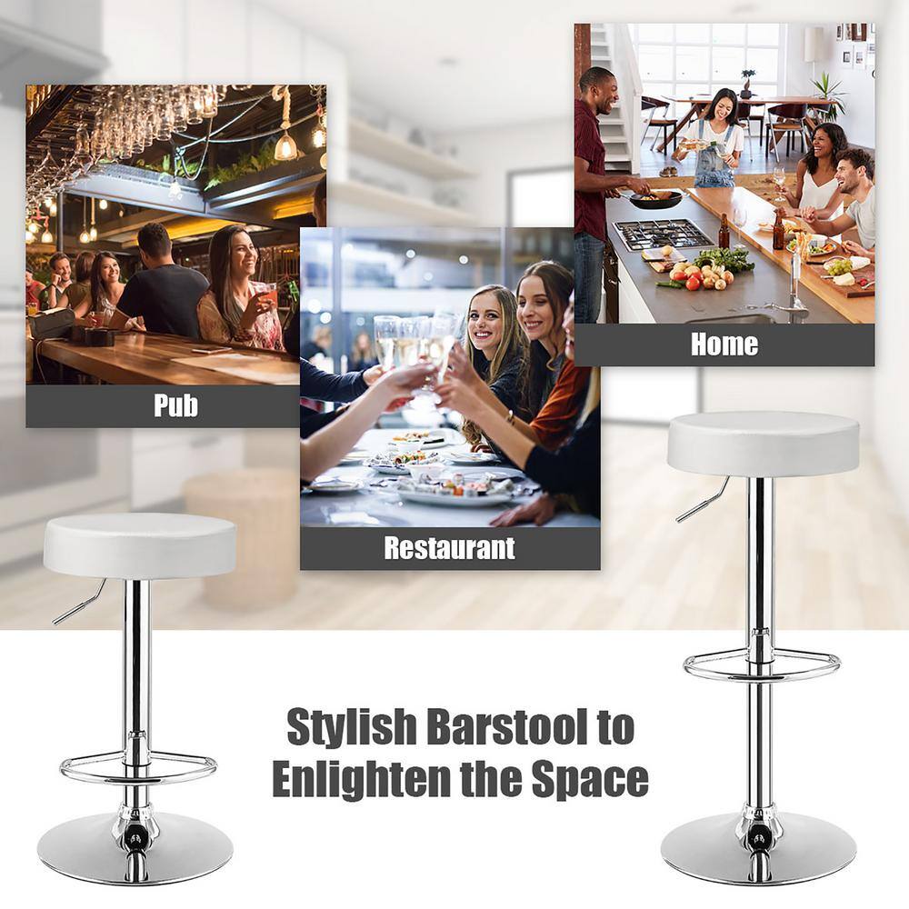 White Adjustable Swivel Backless Metal and Leather Bar Stool