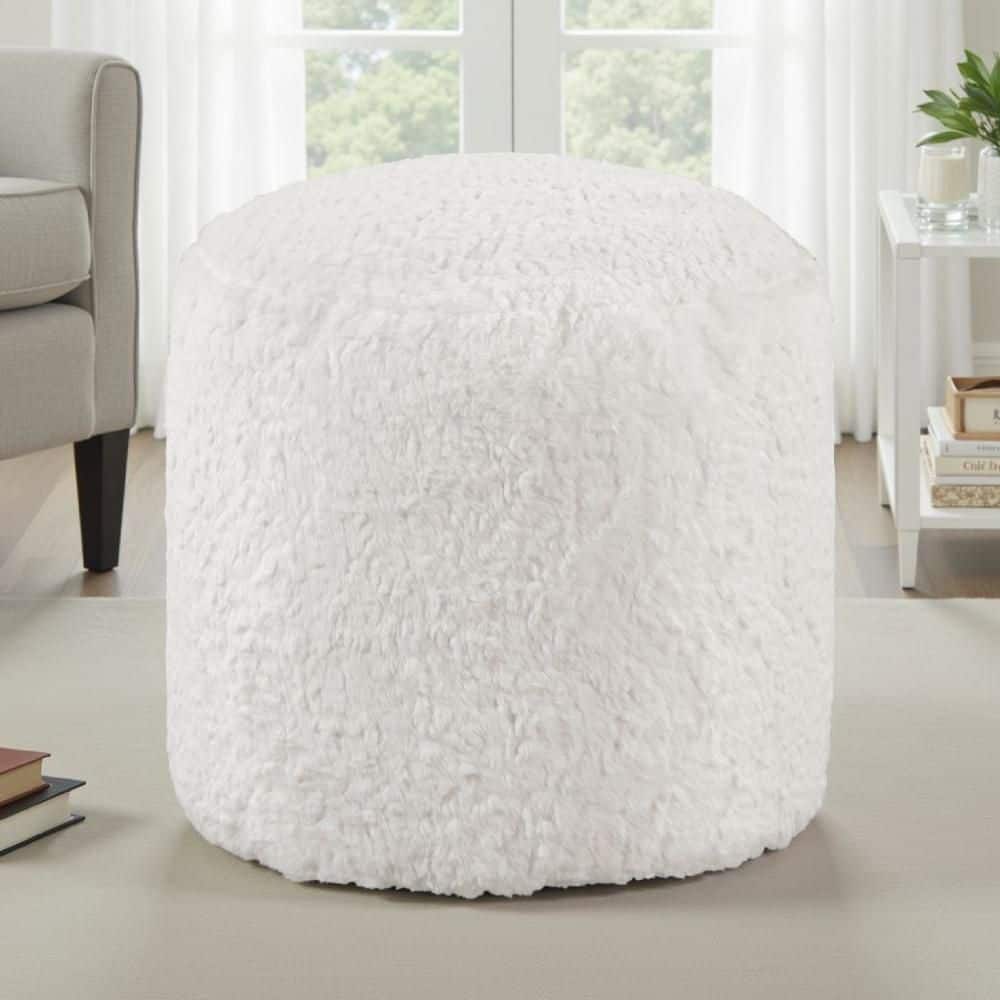 Off White Polyester Blend and Faux Fur Round Modern Pouf Ottoman with Fluffy Texture price history on PriceWatchPro