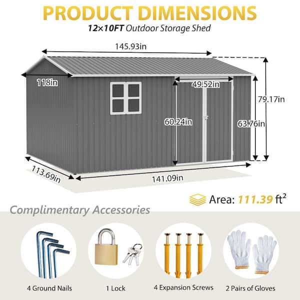 Ama pear Grey 12 ft. W x 10 ft. D Metal Outdoor Storage Shed