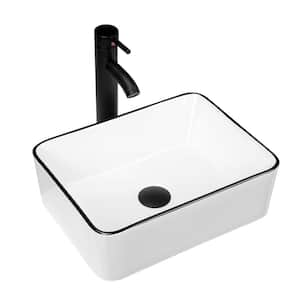 TOOLKISS 16 in. Ceramic Rectangular Vessel Sink in White with Faucet ...