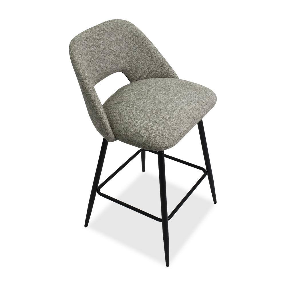Light Gray Upholstered Counter Height Stools with Black Metal Frame, Set of 2