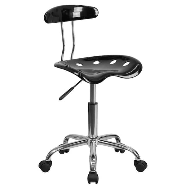 Flash Furniture Vibrant Black and Chrome Task Chair with Tractor Seat