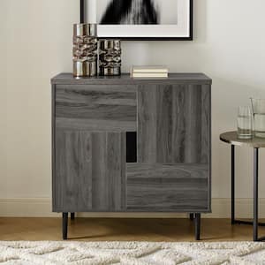30 in. Slate Grey/Red Interior Modern Accent Cabinet